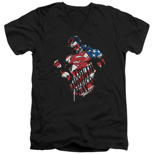 Superman The American Way Adult V-Neck T-Shirt Black Classic