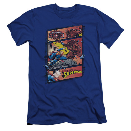Superman Superman Vs Zod Premium Canvas Adult Slim Fit 30/1 T-Shirt Royal Blue