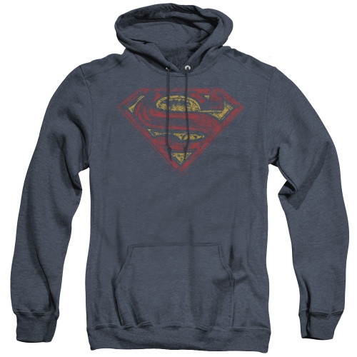 Superman S Shield Rough Adult Heather Hoodie Sweatshirt Navy