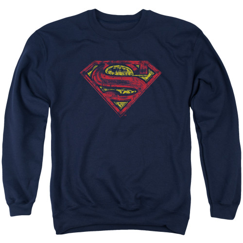 Superman S Shield Rough Adult Crewneck Sweatshirt Navy
