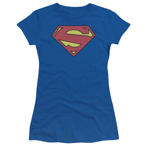 Superman New 52 Shield Classic Junior Women's Sheer T-Shirt Royal Blue