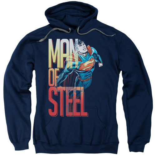 Superman Steel Flight Adult Pullover Hoodie Sweatshirt Navy