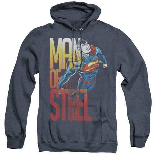 Superman Steel Flight Adult Heather Hoodie Sweatshirt Navy