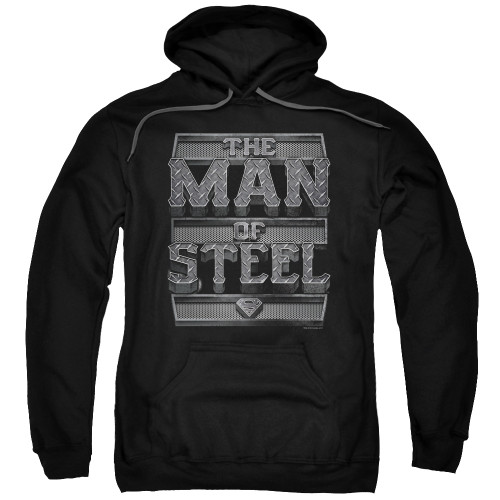 Superman Steel Text Adult Pullover Hoodie Sweatshirt Black