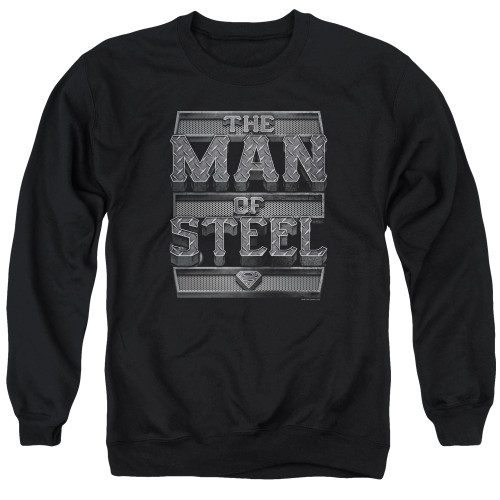 Superman Steel Text Adult Crewneck Sweatshirt Black