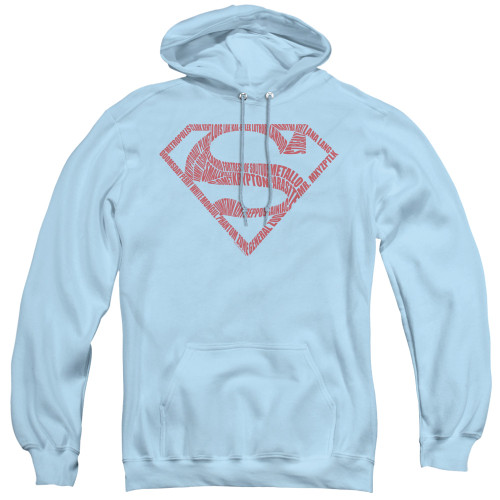 Superman Word Shield Adult Pullover Hoodie Sweatshirt Light Blue