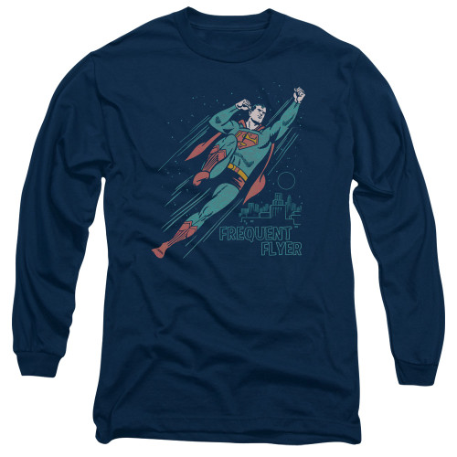 Superman Frequent Flyer Adult Long Sleeve T-Shirt Navy