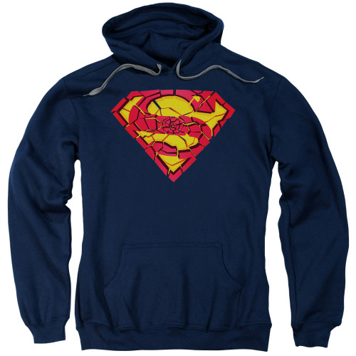 Superman Shattered Shield Adult Pullover Hoodie Sweatshirt Navy