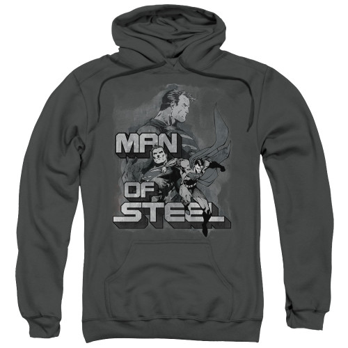 Superman Steel Poses Adult Pullover Hoodie Sweatshirt Charcoal