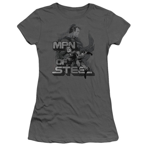 Superman Steel Poses Junior Women's Sheer T-Shirt Charcoal