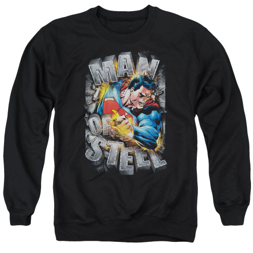 Superman Ripping Steel Adult Crewneck Sweatshirt Black