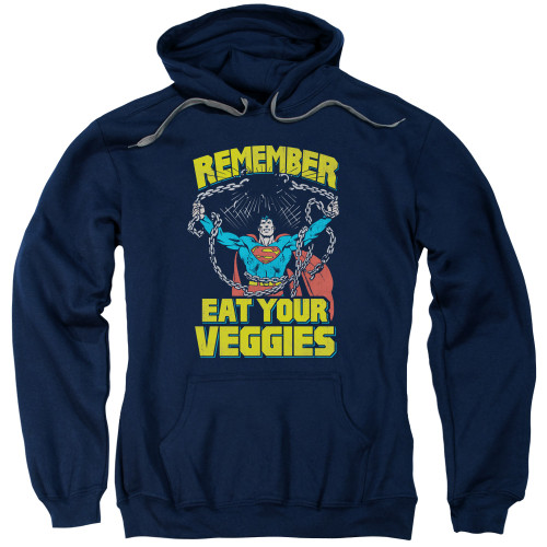Superman Veggie Power Adult Pullover Hoodie Sweatshirt Navy