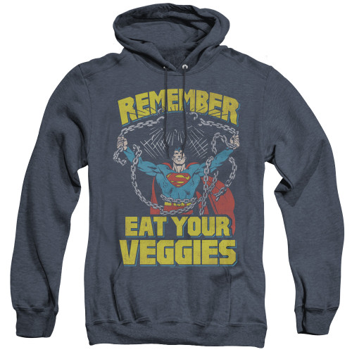 Superman Veggie Power Adult Heather Hoodie Sweatshirt Navy