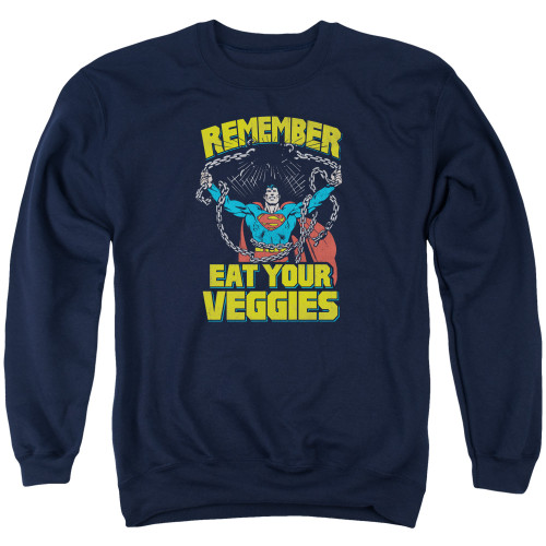 Superman Veggie Power Adult Crewneck Sweatshirt Navy