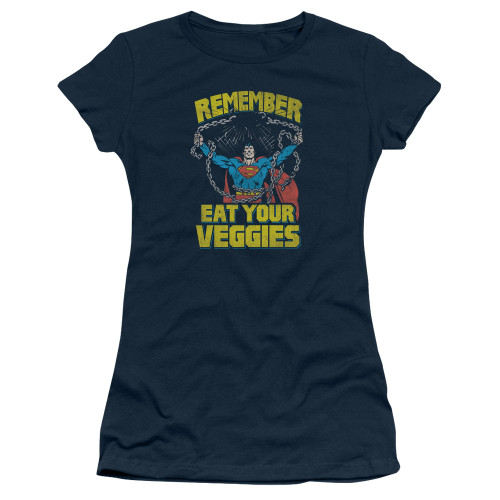 Superman Veggie Power Junior Women's Sheer T-Shirt Navy