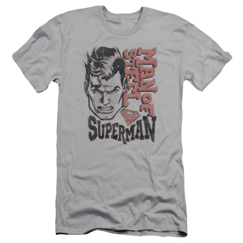 Superman Retro Lines Adult 30/1 T-Shirt Silver