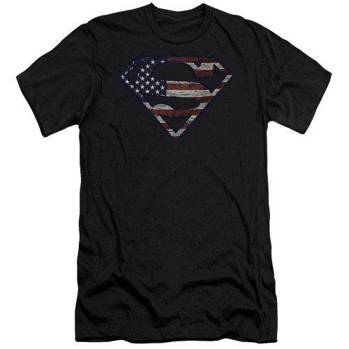 Superman Wartorn Flag Adult 30/1 T-Shirt Black