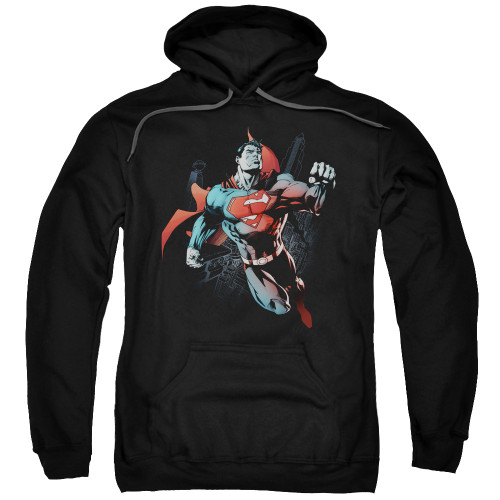 Superman Up In The Sky Adult Pullover Hoodie Sweatshirt Black