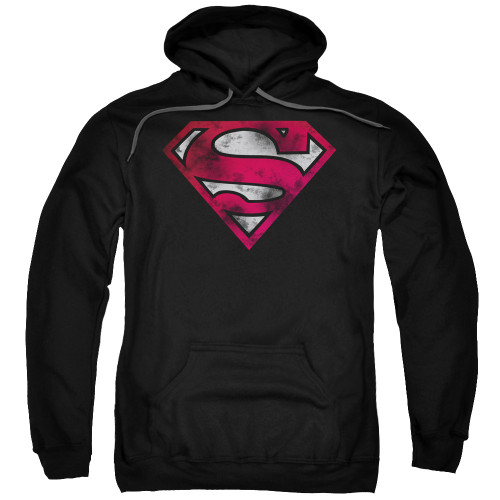 Superman War Torn Shield Adult Pullover Hoodie Sweatshirt Black
