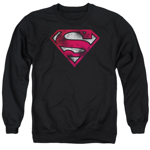 Superman War Torn Shield Adult Crewneck Sweatshirt Black