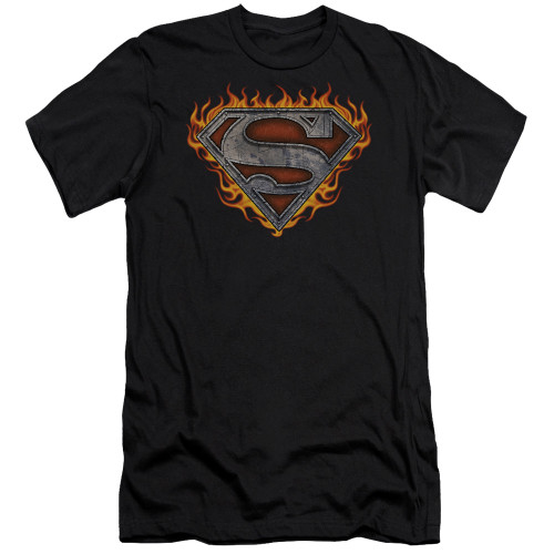 Superman Iron Fire Shield Premuim Canvas Adult Slim Fit 30/1 T-Shirt Black