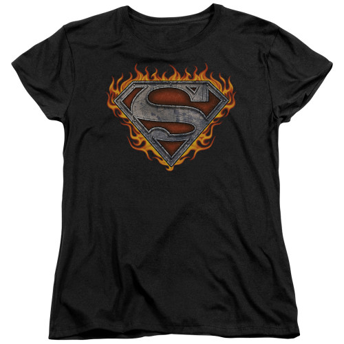 Superman Iron Fire Shield Women's T-Shirt Black