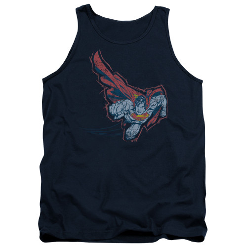 Superman Scribble And Soar Adult Tank Top T-Shirt Navy