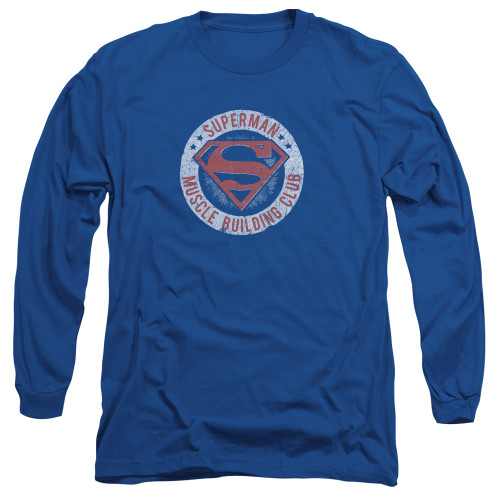 Superman Muscle Club Adult Long Sleeve T-Shirt Royal Blue