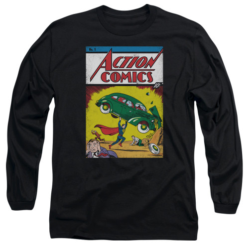 Superman Action No. 1 Adult Long Sleeve T-Shirt Navy