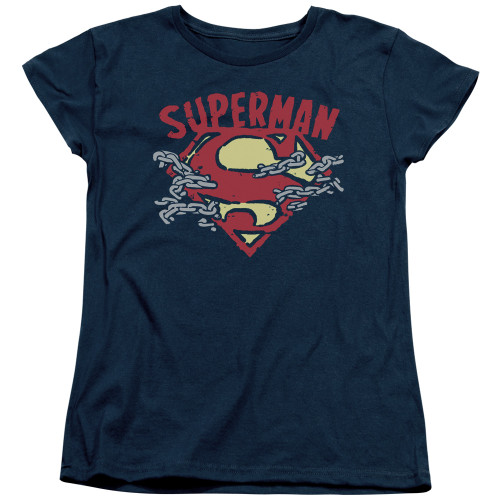 Superman Chain Breaking Women's T-Shirt Navy