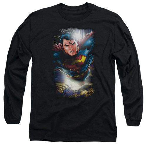 Superman In The Sky Adult Long Sleeve T-Shirt Black