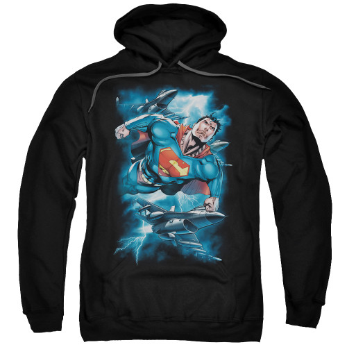 Superman Stormy Flight Adult Pullover Hoodie Sweatshirt Black