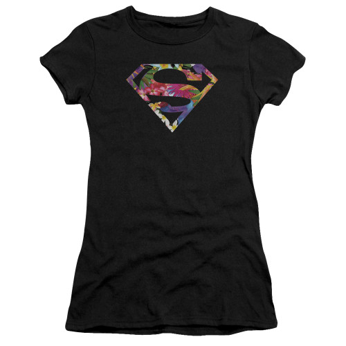 Superman Hawaiian Shield Junior Women's Sheer T-Shirt Black
