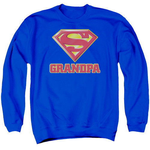 Superman Super Grandpa Adult Crewneck Sweatshirt Royal Blue