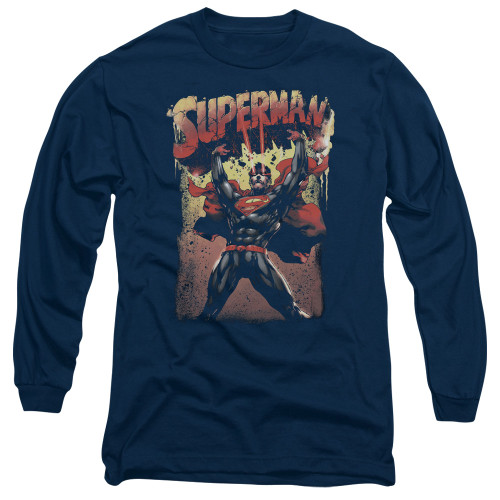 Superman Lift Up Adult Long Sleeve T-Shirt Navy