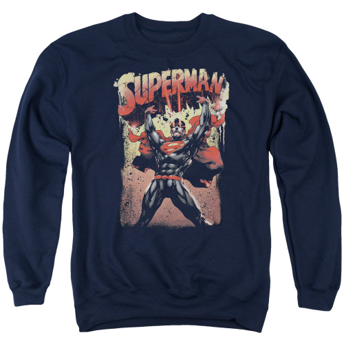 Superman Lift Up Adult Crewneck Sweatshirt Navy