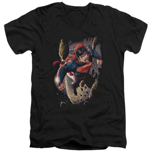Superman Orbit Adult V-Neck T-Shirt Black