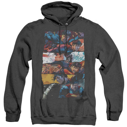 Superman Torn Collage Adult Heather Hoodie Sweatshirt Black