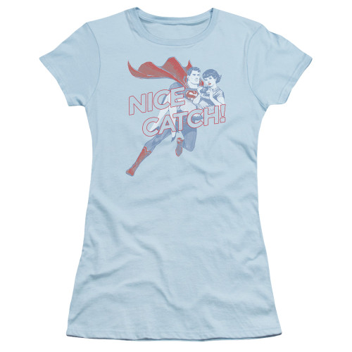 Superman Nice Catch Junior Women's Sheer T-Shirt Light Blue