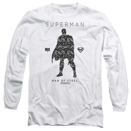 Superman Paisley Sihouette Adult Long Sleeve T-Shirt White