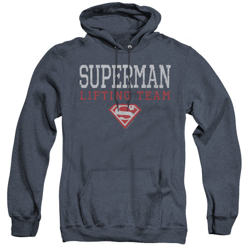 Superman Lifting Team Adult Heather Hoodie Sweatshirt Navy