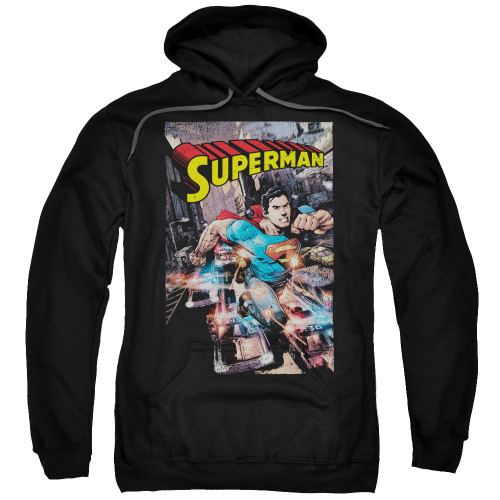 Superman Action One Adult Pullover Hoodie Sweatshirt Black