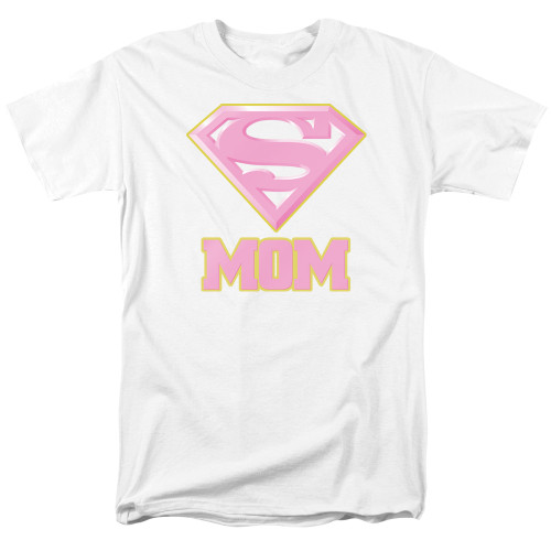 Superman Super Mom Pink Adult 18/1 T-Shirt White