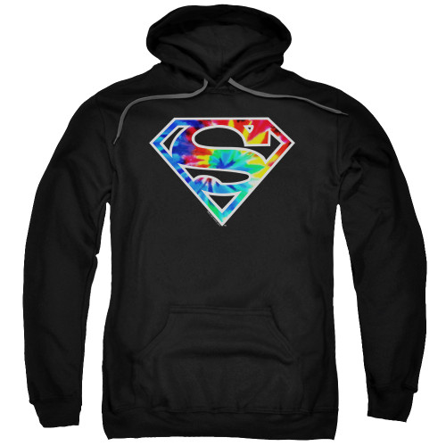 Superman Tie Dye Logo Adult Pullover Hoodie Sweatshirt Black