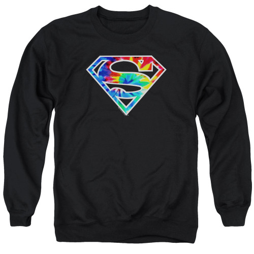 Superman Tie Dye Logo Adult Crewneck Sweatshirt Black