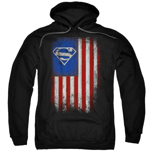 Superman Old Glory Shield Adult Pullover Hoodie Sweatshirt Black