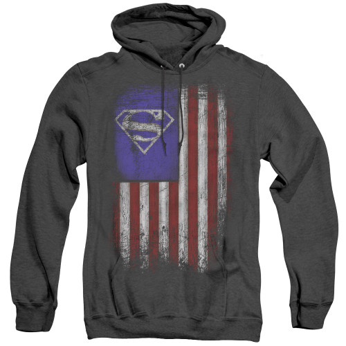 Superman Old Glory Shield Adult Heather Hoodie Sweatshirt Black