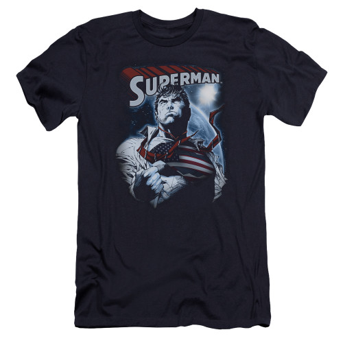 Superman Honor And Protect Premium Adult 30/1 T-Shirt Navy