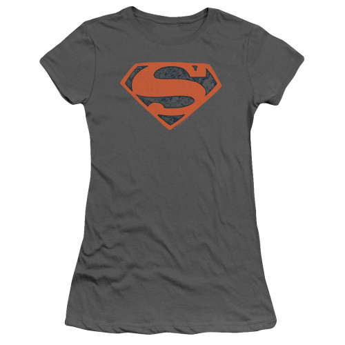 Superman Vintage Shield Collage Junior Women's Sheer T-Shirt Charcoal