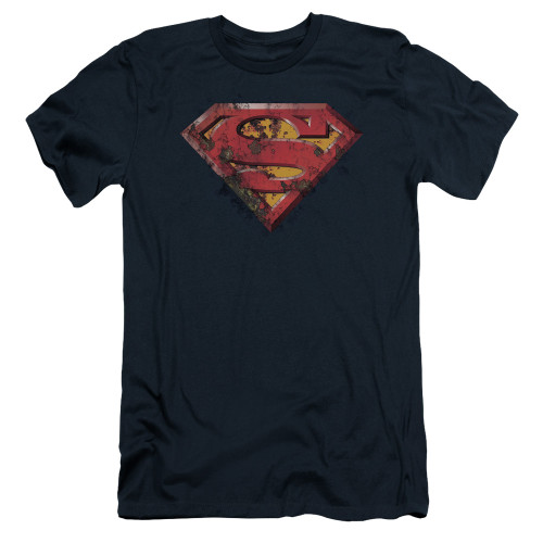 Superman Rusted Shield Adult 30/1 T-Shirt Navy